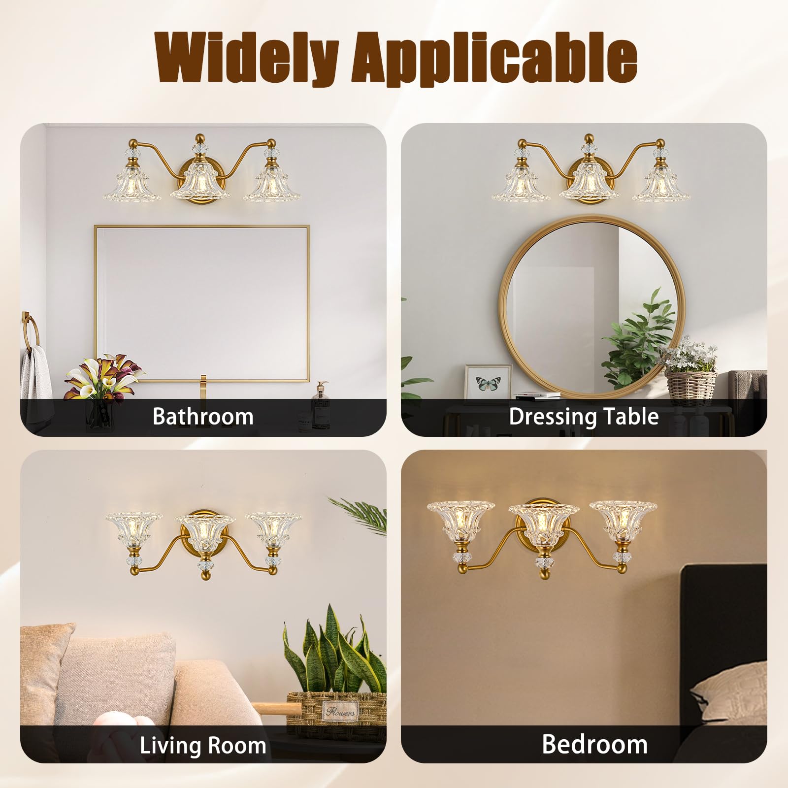 Vintage 3-Light Bathroom Vanity Light Fixture,Vintage Vanity Light with Crystal Glass Shade in Matte Antique Brass Finish,3-Light Retro Vanity Lighting for Bathroom