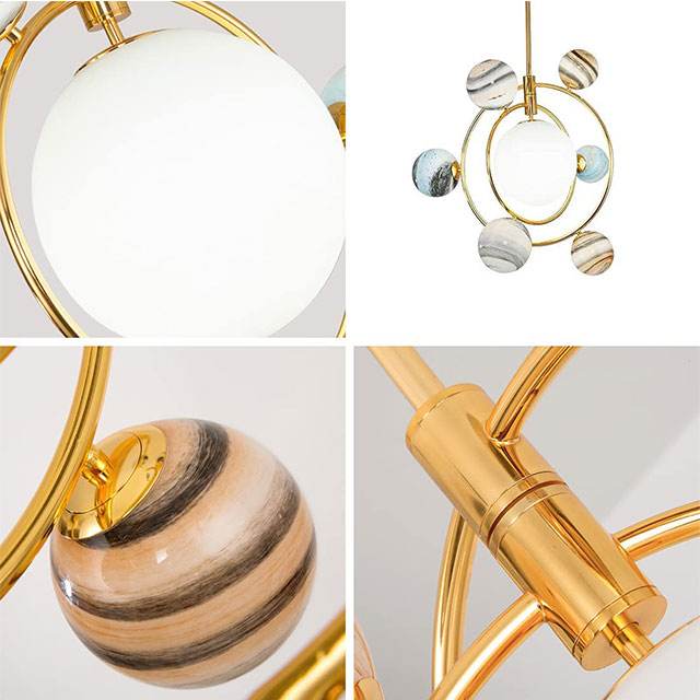 3D Planet Chandelier 7-Light Glass Pendant Lighting Gold Modern Round Hanging Lamp Fixtures with Colorful Glass Globe Shade Nordic Hanging Light