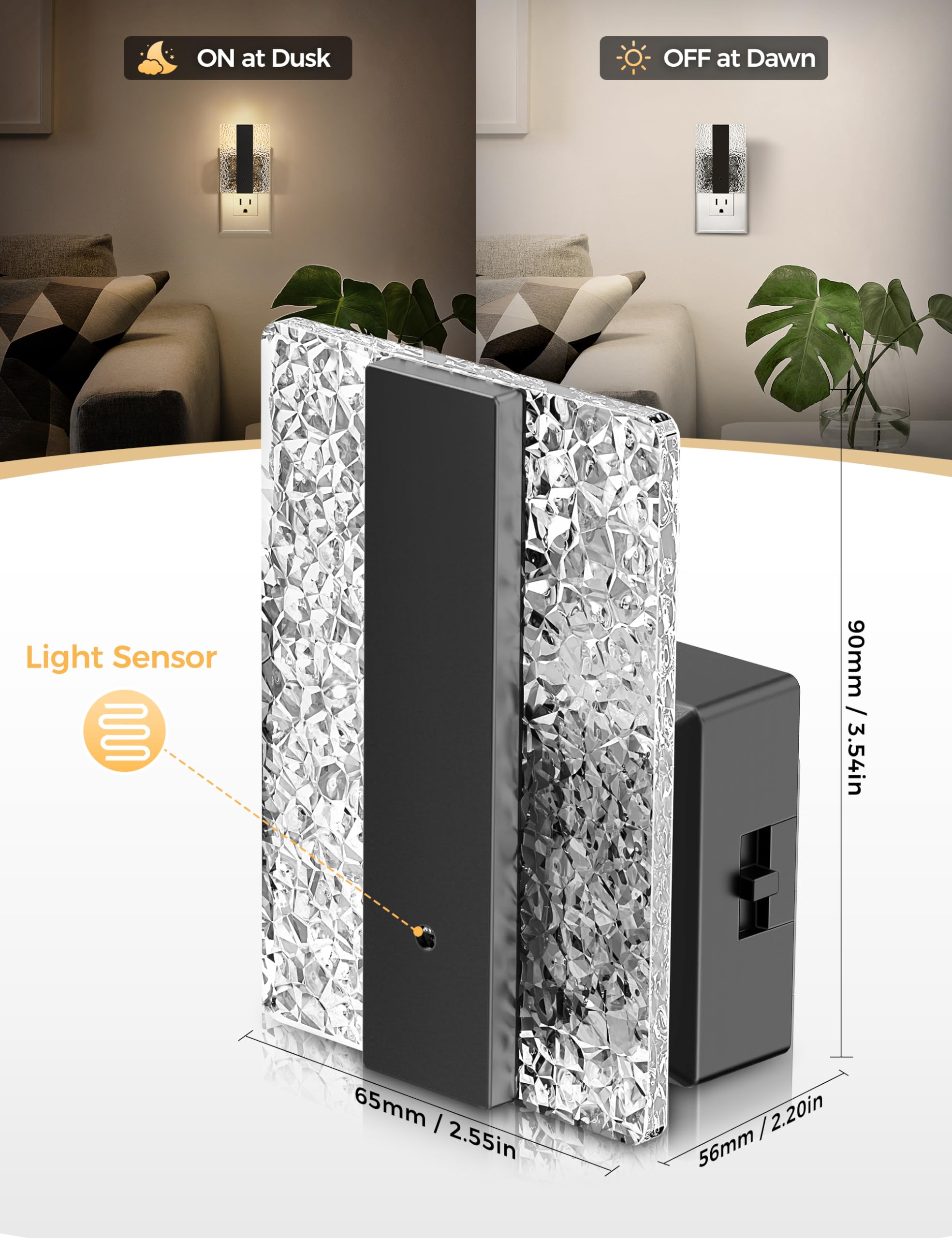 LED Night Lights Plug Into Wall, Mordern Night Light with Dusk-to-Dawn Sensor, Dimmable Decorative Nightlights, Adjustable Brightness Night-Lights for Bathroom, Hallway, Bedroom,Stairway 
