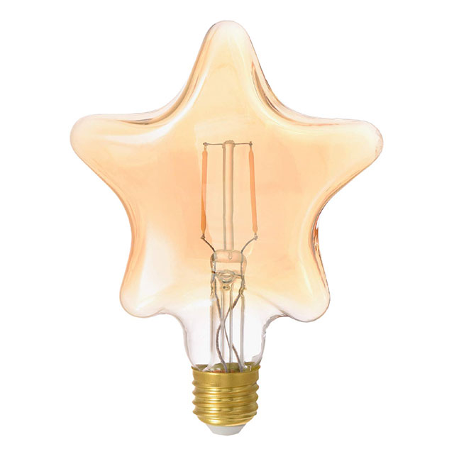 LED Vintage Star Shaped Light Bulb, Amber Glow, Five-Pointed Modern Tungsten Lamp 4W E27 Decorative Light Bulbs Vintage LED Edison Bulb 