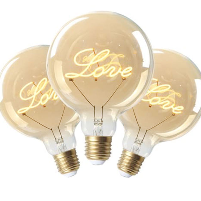 Love Edison Bulb, Vintage Globe Light Bulb, Decoration Love Light Amber Bulb E27 Base 4W(40W Equivalent)- G125 Filament Bulb 1800-2400K Warm White for Indoor & Outdoor