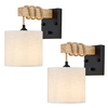  Boho Wall Sconces, Hardwired Farmhouse Fabric Wall Lamps with Wooden Arm & On/Off Dimmable Switch,Rustic Indoor Wall Mount Light Fixtures for Bedroom Nursery Living Room Bathroom