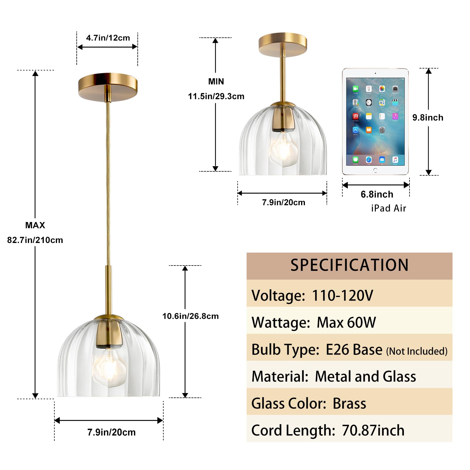 Modern Industrial Pendant Lights, Amber Glass Bell Shape Pendant Lights Kitchen Island with Matte Finished Metal Pendant Light Fixtures 