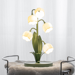 Vintage Flower Table Lamp for Home, 5 Lily of The Valley Desk Lamps 3 Color Modes Reading Lamp with G4 Led Bulbs for Bedroom, Living Room, Office 