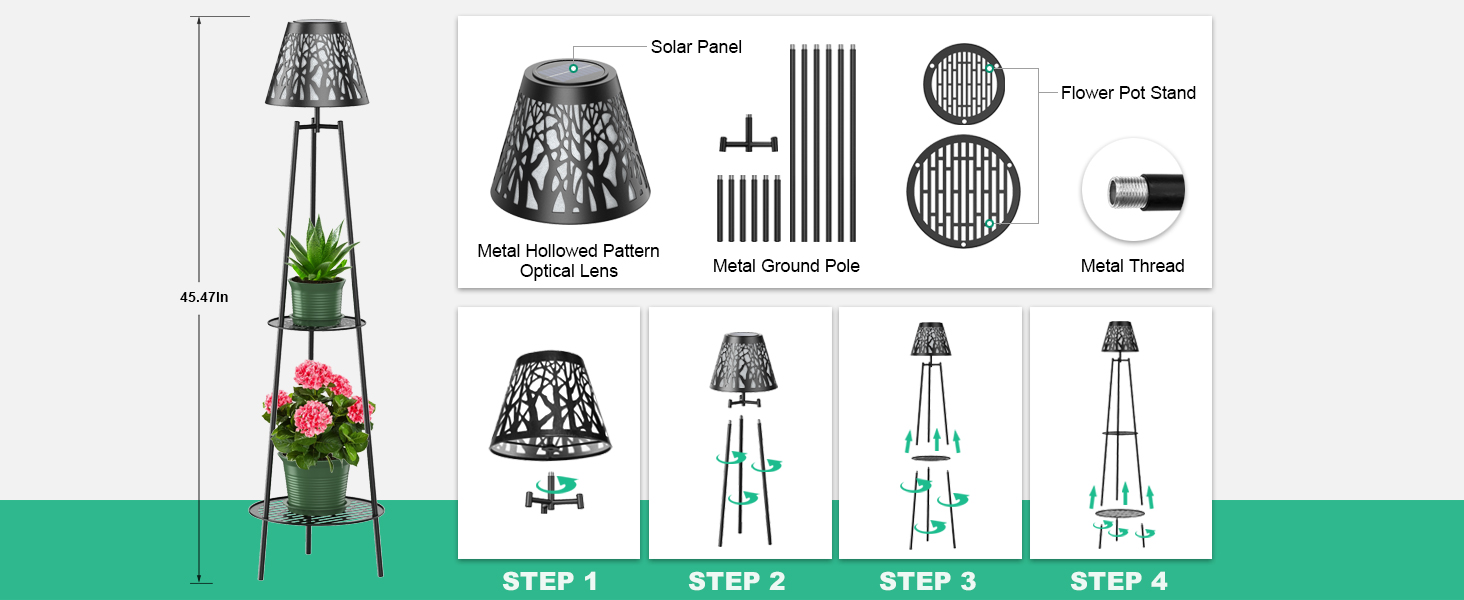 Solar Floor Lamps with 2 Tier Plant Stand (11)