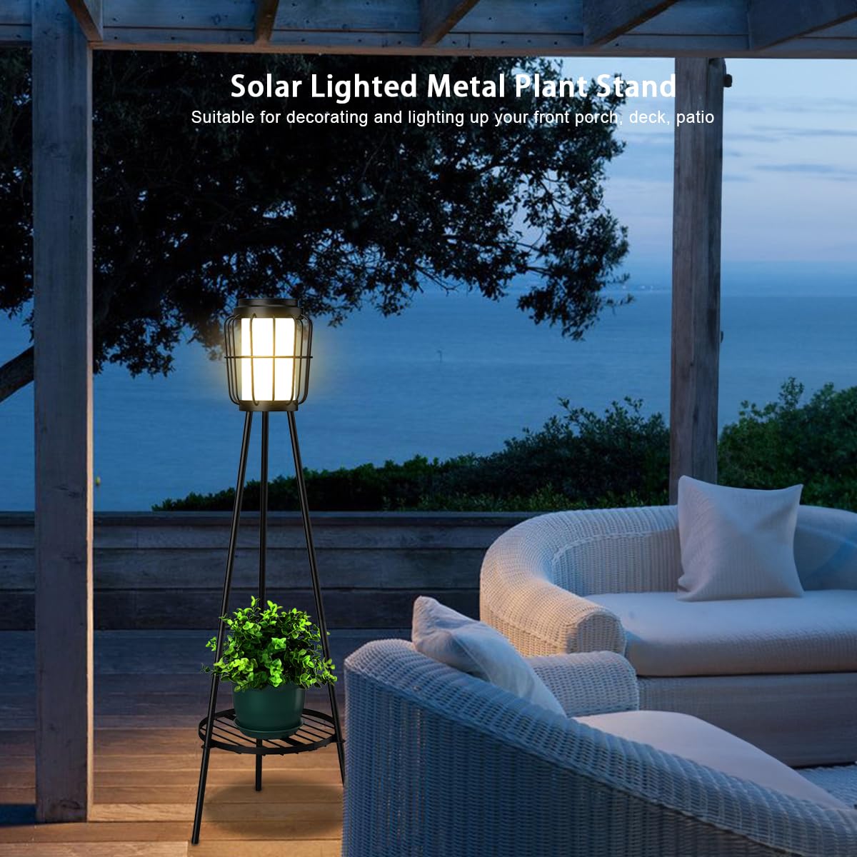 Solar Lights with Plant Stand, Solar Floor Lamps, Waterproof Solar Powered Outdoor Lights Flower Shelf for Patio Porch Deck Yard Garden Decor 