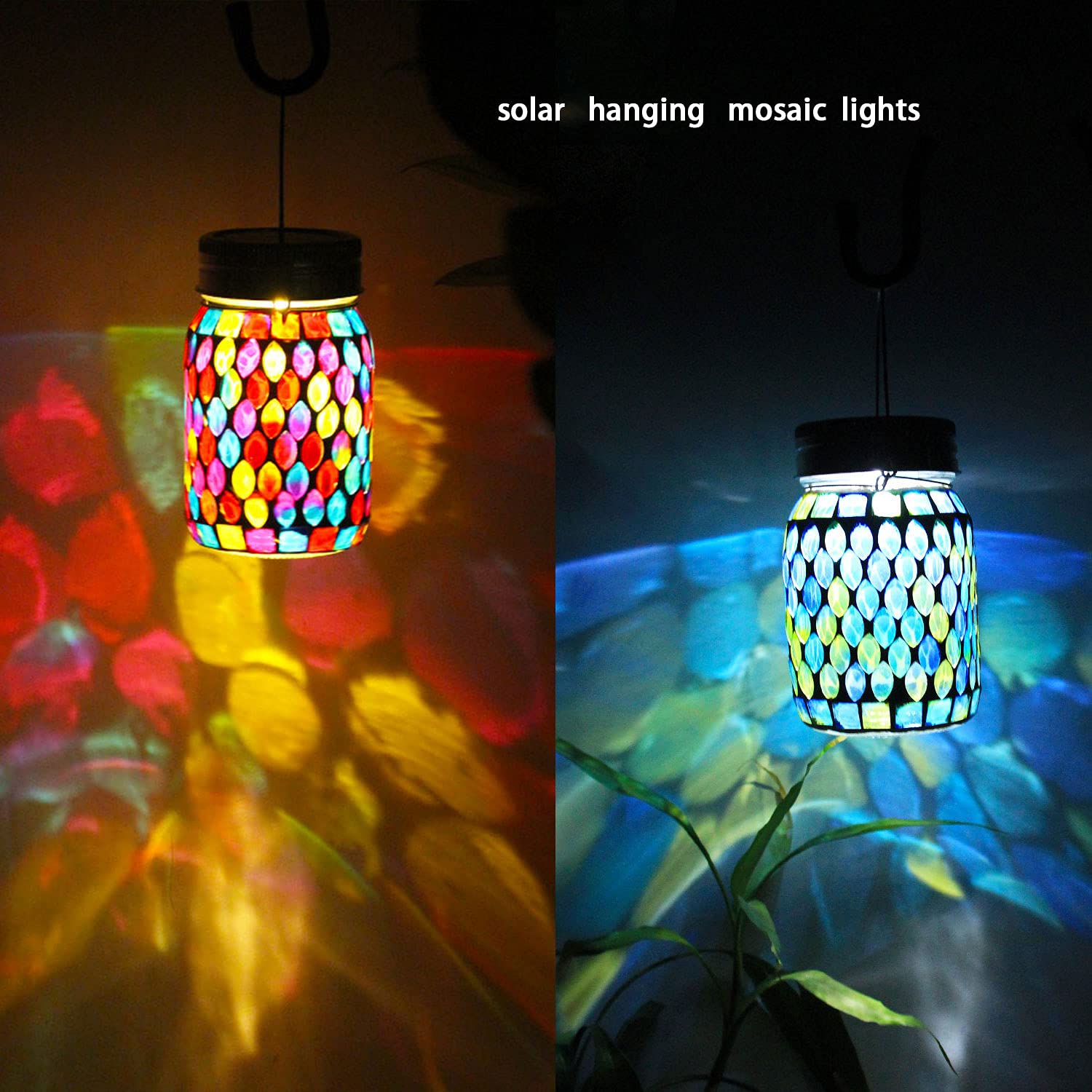 Solar Outdoor Mosaic Lantern,Solar Lights Outdoor Hanging Lanterns Rechargeable Waterproof Table lamp Mosaic Night Light for Garden, Patio, Party, Yard, Outdoor/Indoor Decorations 