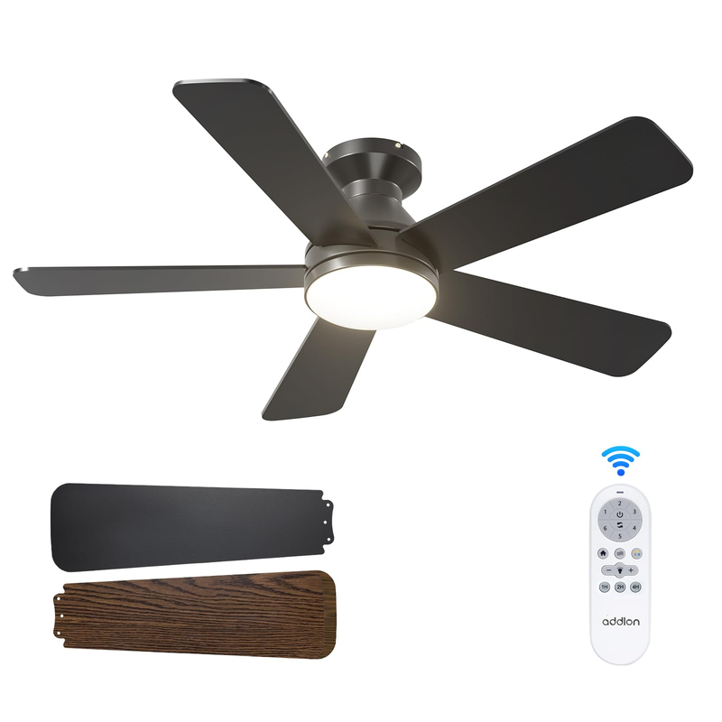 Ceiling Fans with Lights, 42 Inch Low Profile Ceiling Fan with Light and Remote Control, Flush Mount, Reversible, 3CCT, Dimmable, Quiet, Black Small Ceiling Fan for Bedroom Indoor/Outdoor Use 