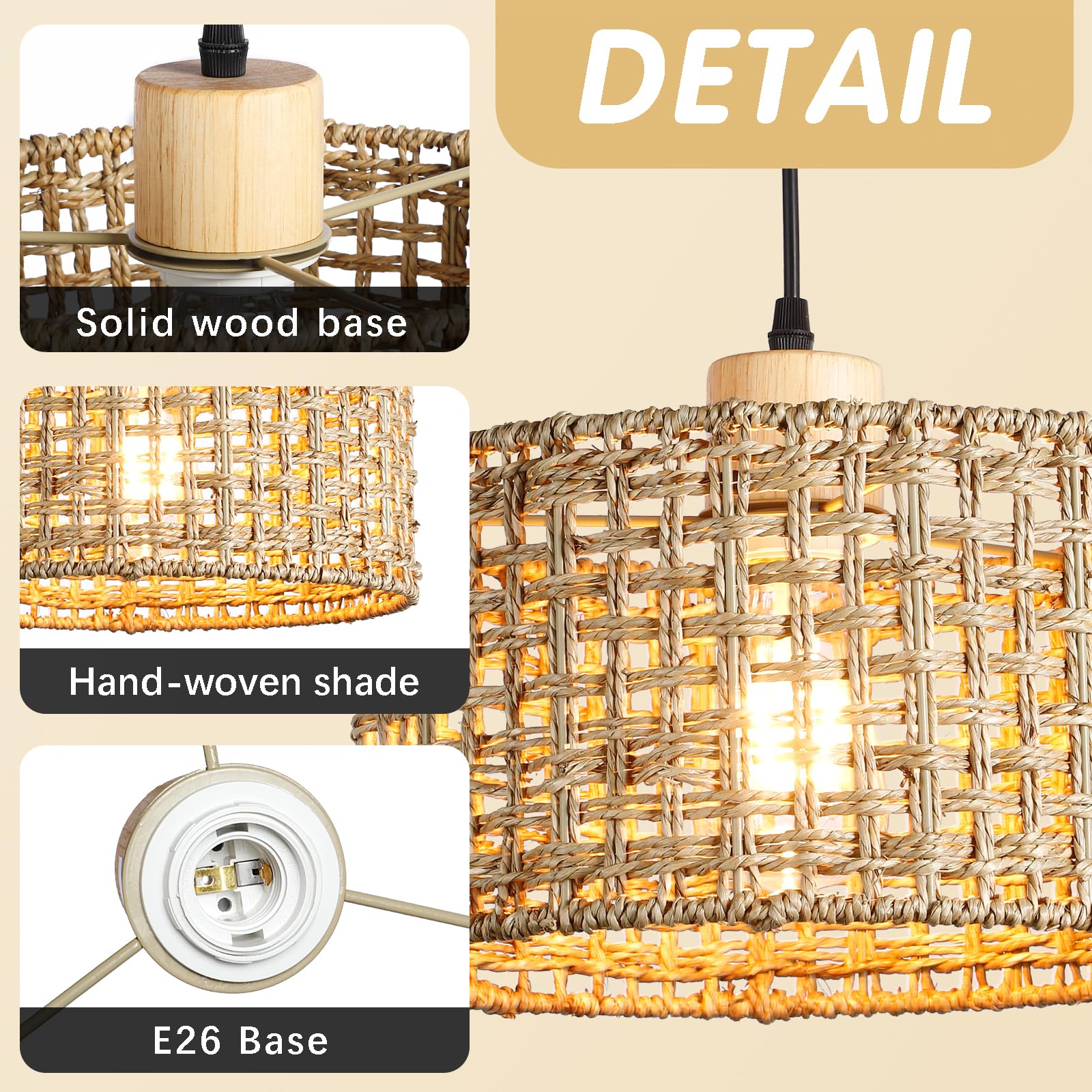Hand-Woven Rattan Pendant Light, 11.8