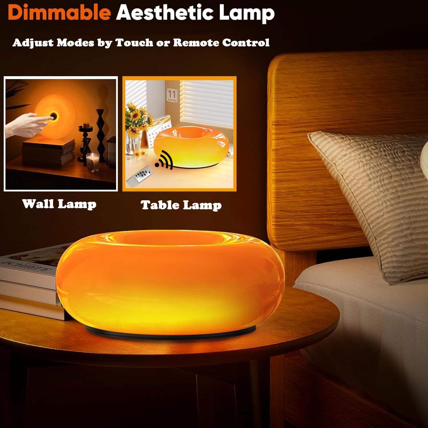 Modern Orange Donut Lamp, Plug-in Bedside Lamp Or Plug-in Wall Sconces, Creative Atmosphere Orange Light for Kids Room, Reading Room Or Warm Decoration 