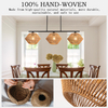 3-Light Rattan Chandeliers for Dining Room, Boho Light Fixture with Hand-Worked Woven Cage Lampshade, Farmhouse Kitchen Island Lighting Fixtures for Dining Room, Living Room 