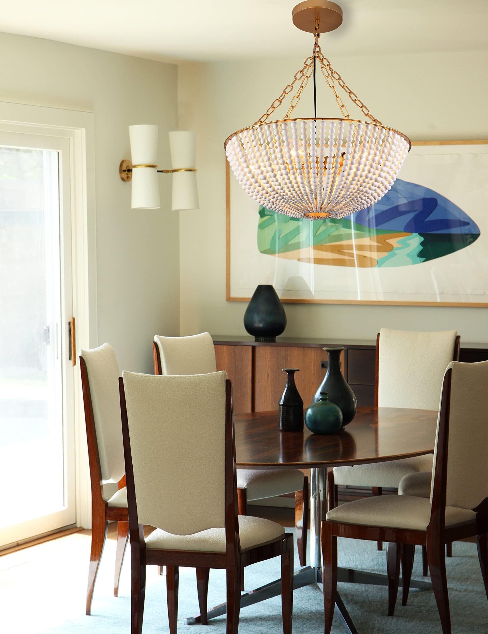 Bohemia Wood Beaded Chandelier Boho Chandelier Bristol Wood Bead Chandelier Beaded Light Fixture for Dining Living Room,Bedroom, Hallway, Entryway 5-Light 