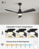 Ceiling Fan with Lights Remote Control, Black Ceiling Fans with 3 Downrods, 3 Blades, Timer, 6 Speed Modern Fan Quiet Reversible DC Motor for Patio Bedroom Outdoor/Indoor 