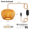 Plug in Pendant Light Fixture with Hand Woven Bamboo Lamp Shade Dimmer Switch Hanging Lights with Plug in Cord Boho Wicker Rattan Hanging Lamp for Living Dinning Room Bedroom Kitchen Island 