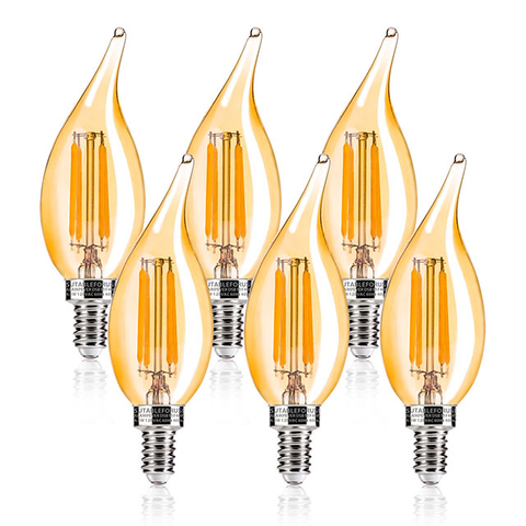 E14 LED Bulbs, Chandelier Light Bulbs 40 Watt Equivalent, Flame Tip Candelabra Light Bulbs 4W, Amber Glass,2500K Warm White, 430LM 35*118MM 