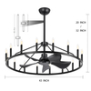 43" Wagon Wheel Ceiling Fan with 16-Lights, Adjustable Height Farmhouse Fandelier Chandelier for Living Room, E12 Bulb Compatible, Perfect for Summer Cooling and Winter Air Circulation 