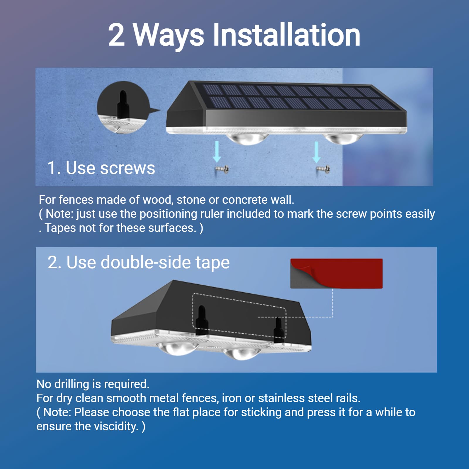 Solar Fence Lights Outdoor , Warm White & RGB Changing Solar Deck Lights, IP65 Waterproof Solar Lights Outdoor, LED Solar Powered Lights for Outside House Wall Backyard Railing Patio