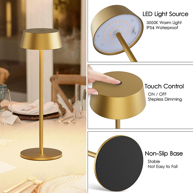 Table Lamps,Battery Operated Table Lamp Cordless Outdoor Touch LED Table Lamp for Restaurant/Living Room/Bedroom 3000K-6000K IP44 Waterproof Battery Capacity 1200mA*2
