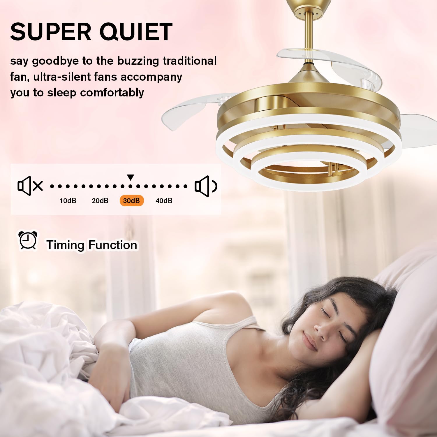 Retractable Ceiling Fan, 42 Inch Chandelier Ceiling Fan with Light, Modern Fandelier Ceiling Fan for Bedroom Living Room Dinning Room, Reverse Motor, 3 Color, 6 Wind Speed