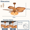 52'' Outdoor Ceiling Fan with Lights for Patios and Remote - Tropical Banana Leaf, Quiet Copper Motor, E27 Lighting Fixture, 6 Speeds 