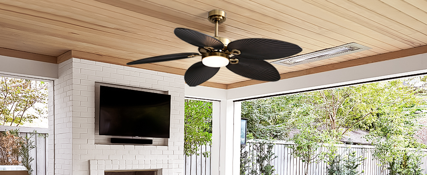 52 Tropical Ceiling Fans with Lights, Indoor Outdoor Black Ceiling Fan with RemoteAPP Control (3)