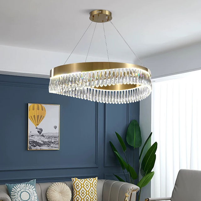 Stainless Steel Titanium + Crystal Chandlier Lighting Modern Chandelier Interior Ceilings Ring Crystal During Chandelier, Light Luxury Crystal Lamp Dining Lamp Two-Colour Light Source
