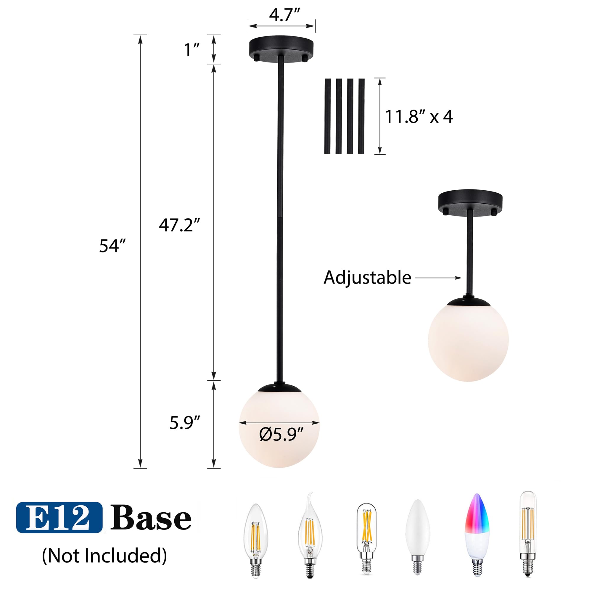 Black Globe Pendant Light Modern Matte Black Pendant Light Fixtures Over Kitchen Island with Frosted Glass Hanging Pendant Light Fixture 