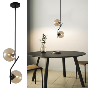 Pendant Light with Amber Glass Lampshade Mid Century Pendant Light Fixture Modern Chandelier for Kitchen Island,Bedroom,Dining Room 