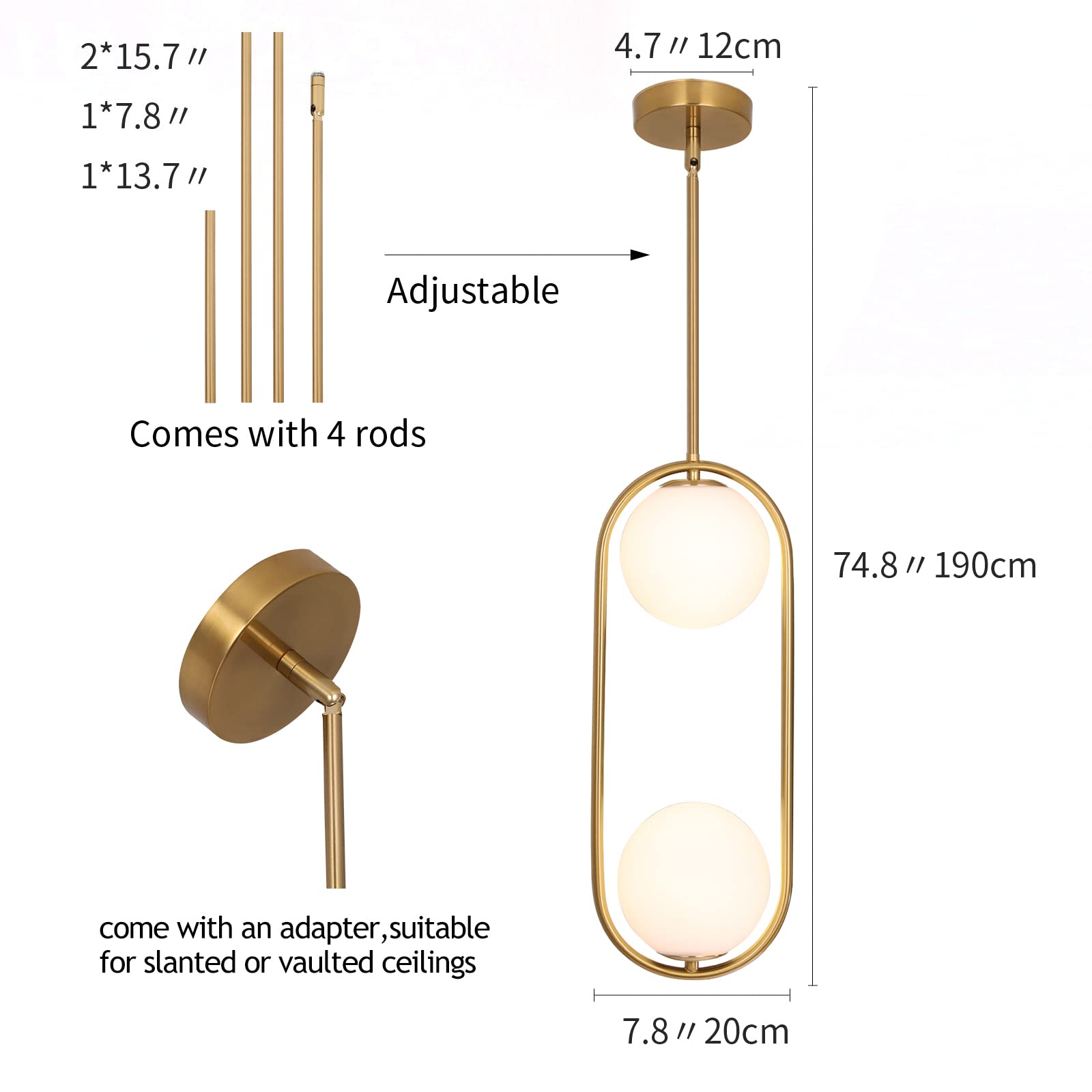 Modern Pendant Lighting Mid Century Globe Pendant Light Fixture Pendant Chandelier Hanging Lighting Fixture with White Globe Glass Lampshade for Kitchen Island Dining Room Bedroom 