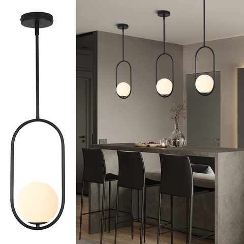 Pendant Lighting Modern Style Chandelier,Single Hanging Light Fixture Milky Glass Globe Lampshade Pendant Light Fixture for Kitchen Island,Dinning Room Bedroom 