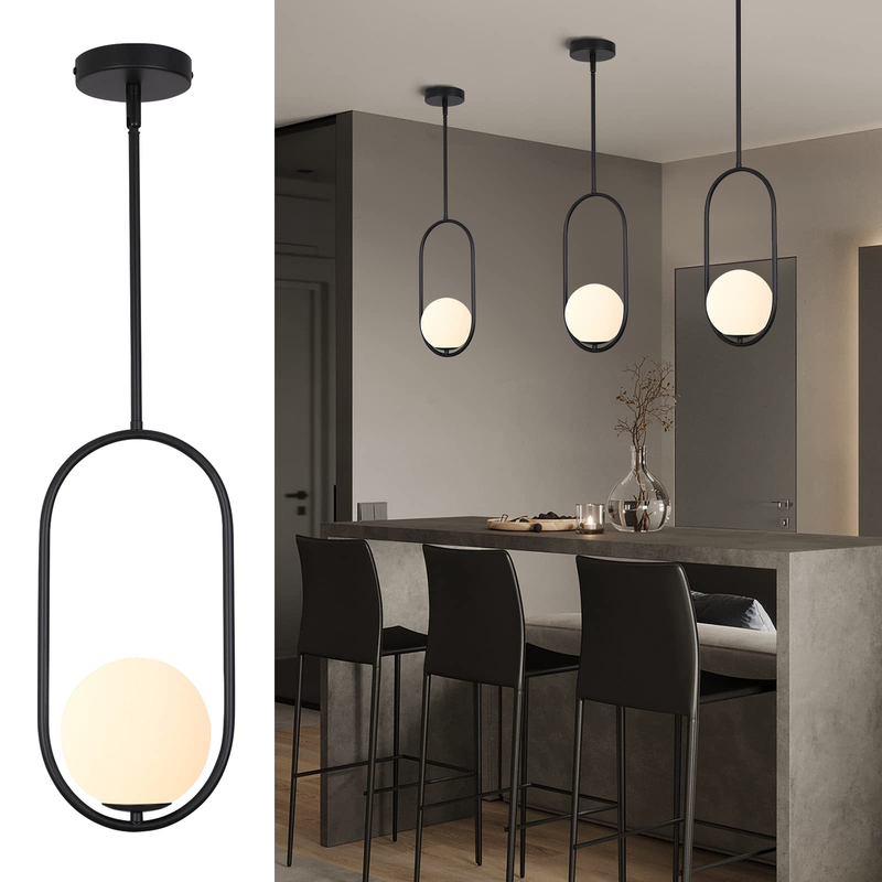 Pendant Lighting Modern Style Chandelier,Single Hanging Light Fixture Milky Glass Globe Lampshade Pendant Light Fixture for Kitchen Island,Dinning Room Bedroom 