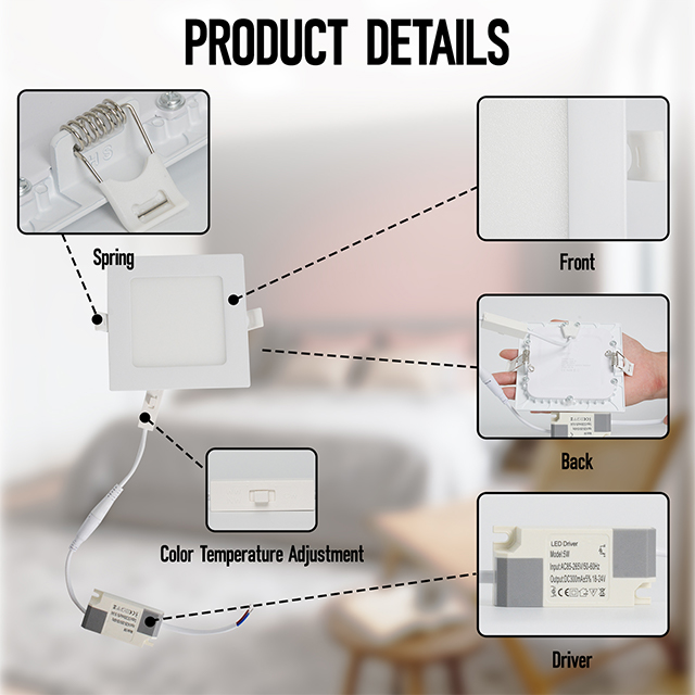 5W 3CCT Square Recessed LED Panel Light with CCT Switch | 85&times;85mm
