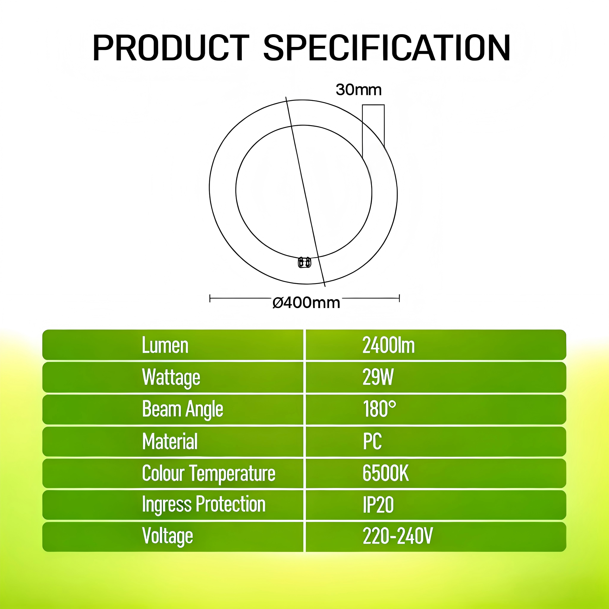LED Circular Lamp T9 Φ400mm 29W 6500K 2900LM 220-240VAC G10q with CE EMC Not Dimmable