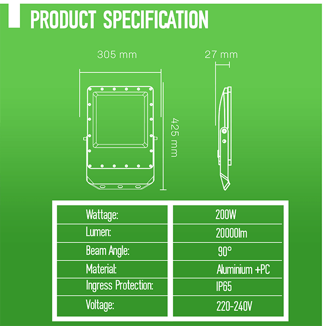 200W LED Floodlights 3CCT (3000K-4000K-6500K) lighting