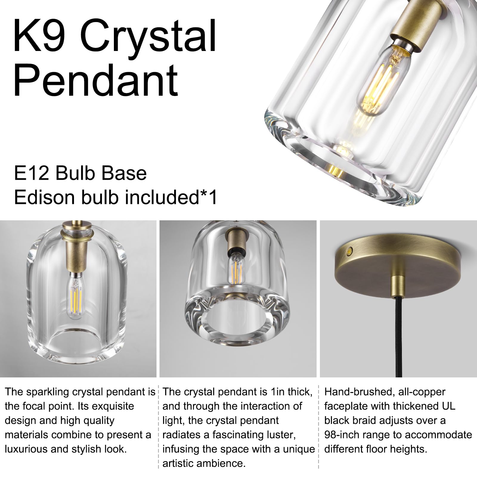 Modern Pendant Lights Kitchen Island,Crystal Pendant Light,Kitchen Pendant Lighting Over Island,Glass Pendant Light Fixtures,Indoor Brass Pendant Lights,E12 Bulb Included