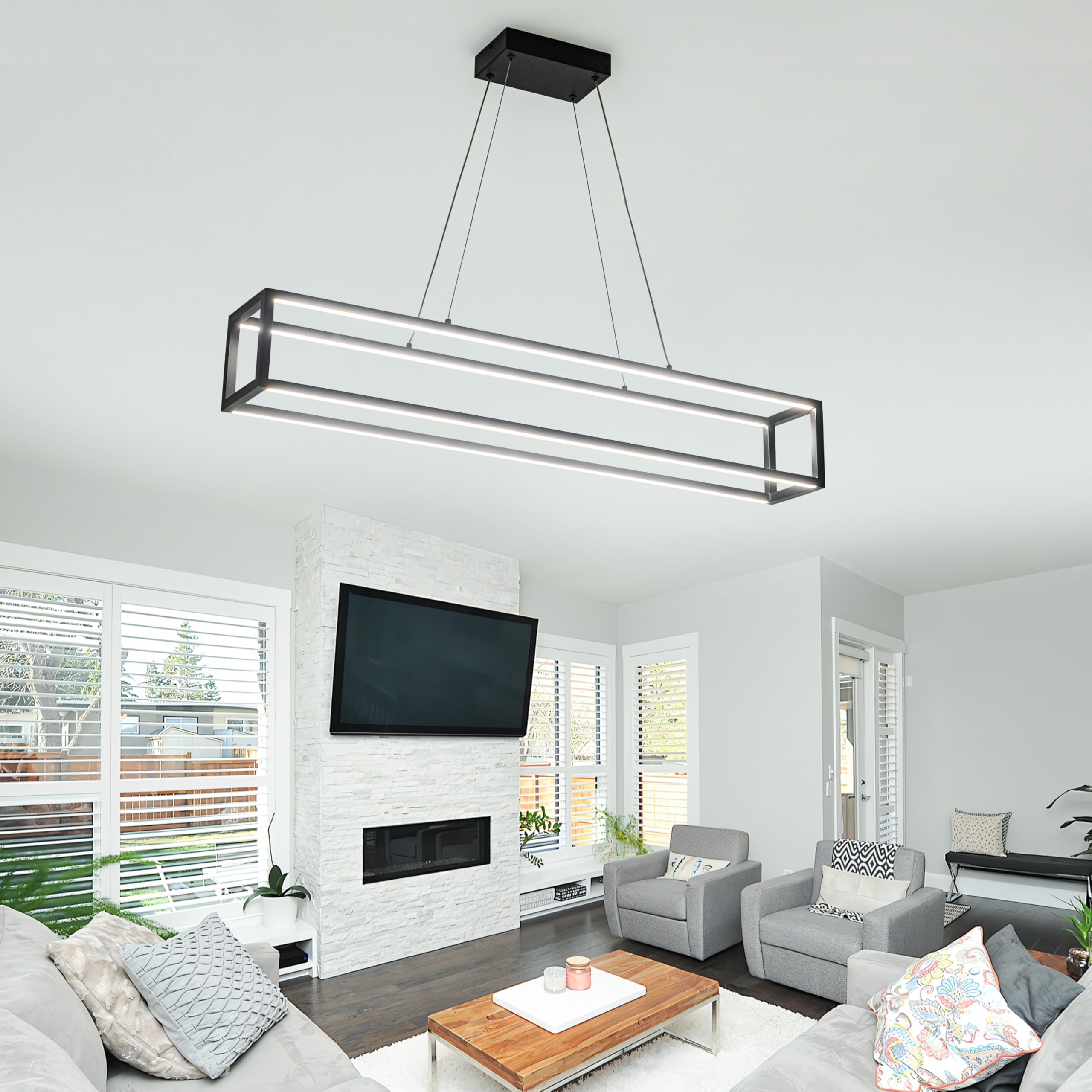Modern LED Chandelier Linear Rectangle Chandelier Dimmable 39