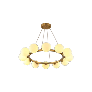 Electroplated Copper Natural Led Ring Pendant Milk White Glass E27 Head 12 Round Bulbs