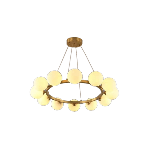 Electroplated Copper Natural Led Ring Pendant Milk White Glass E27 Head 12 Round Bulbs