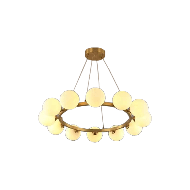 Electroplated Copper Natural Led Ring Pendant Milk White Glass E27 Head 12 Round Bulbs