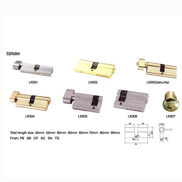 LK001-007 four colours available 70mm single opening brass lock cylinder