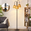 Rattan Floor Lamp, 68in. Boho Floor Lamps with Natural Shade, 3-Light Tree Lamp for Coastal, Beach or Bohemian Style Decor, E26 Socket, On/Off Footswitch Lamp for Living room, Bedroom (Bohemian-Black)