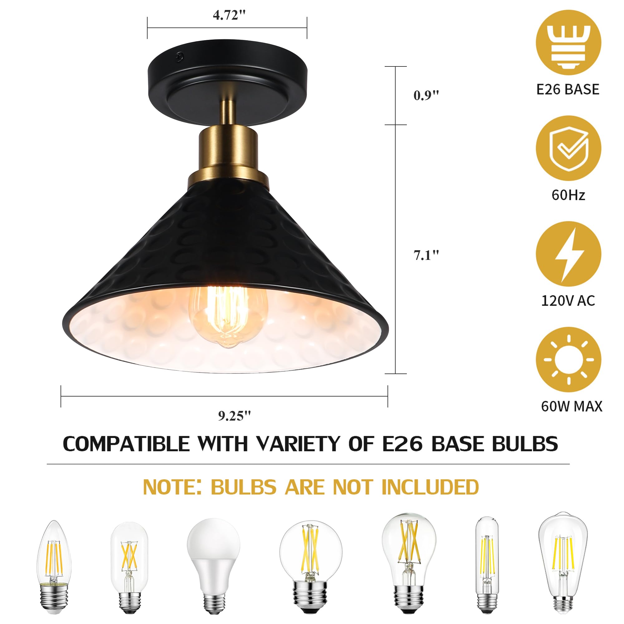 Modern Ceiling Light, 9.25'' Hallway Light Fixtures Ceiling, Black Flush Mount Ceiling Light Fixture for Bedroom, Farmhouse Dining Room, Foyer, Hallway 
