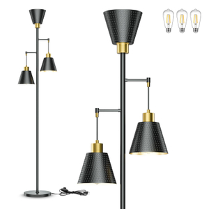 Floor Lamps for Living Room - Black Floor Lamp with Cage Shade 70'' Standing Lamps for Living Room Corner Floor Lamp with 3 LED Bulbs Rustic Floor Lamp
