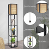 Floor Lamp with Shelves, Corner Floor Lamps for Living Room, Boho Floor Lamp with LED Bulb & Double Shades, Rattan Standing Lamp for Bedroom Office, Shelf Tall Lamp for Storage Display, Home Decor 