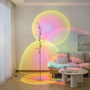  Halo Projector Floor Lamp, 4000K LED 5 Multi Head Floor Lamp, Replaceable Color Filters Sunset Lamp, Funky Floor Lamp for Ambient Lighting in Living Rooms, Bedrooms and Dining Rooms