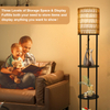 Floor Lamp with Shelves, Corner Floor Lamps for Living Room, Boho Floor Lamp with Double Shades, Rattan Standing Lamp for Bedroom Office, Shelf Tall Floor Lamp for Storage Display