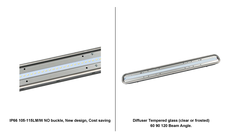 3. IP65 waterproof and dustproof IK08 explosion-proof wholesale three-proof lamp 50W 5500lm outdoor lighting PC gray tube beam angle of 120 degrees
