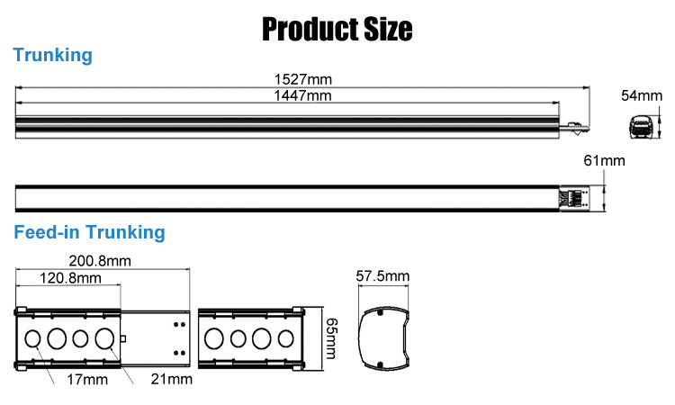 2. Product size line drawing wholesale LED modern linear light strip product size 1527 61 54mm white best-selling indoor lamp AC220-240V 60W