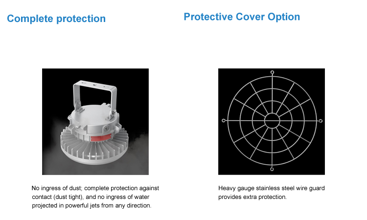 4. Protective cover can be selected from China-made LED modern explosion-proof lamp 150W 200W 240W outdoor lighting explosion-proof lighting emergency lighting wholesale circular explosion-proof lamp 100-277VAC 500