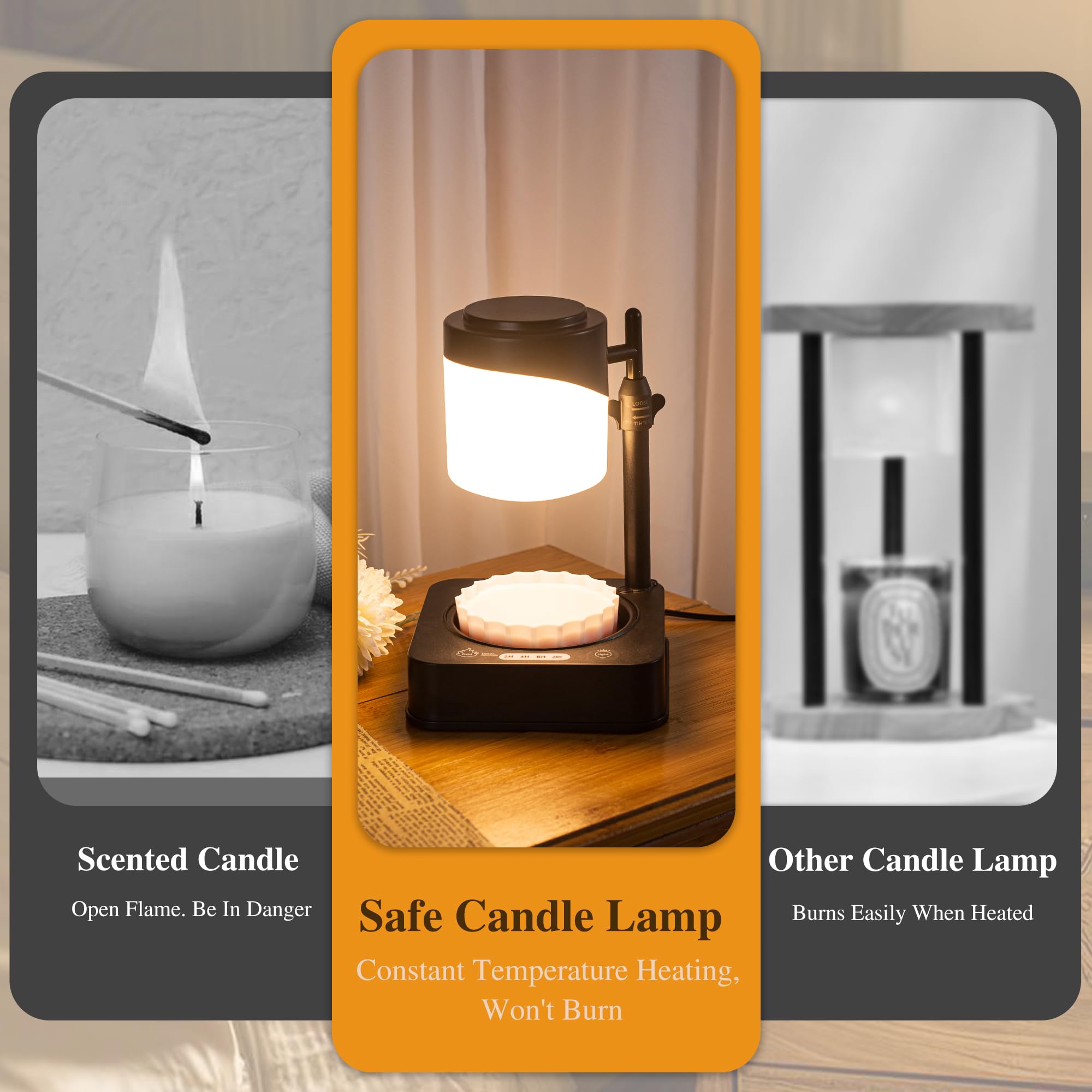 Candle Warmer Lamp with Timer, Dimmable Electric Candle Lamp Warmer Adjustable Height Candle Warmer Lamp, Polyethylene Wax Warmer for Scented Wax 